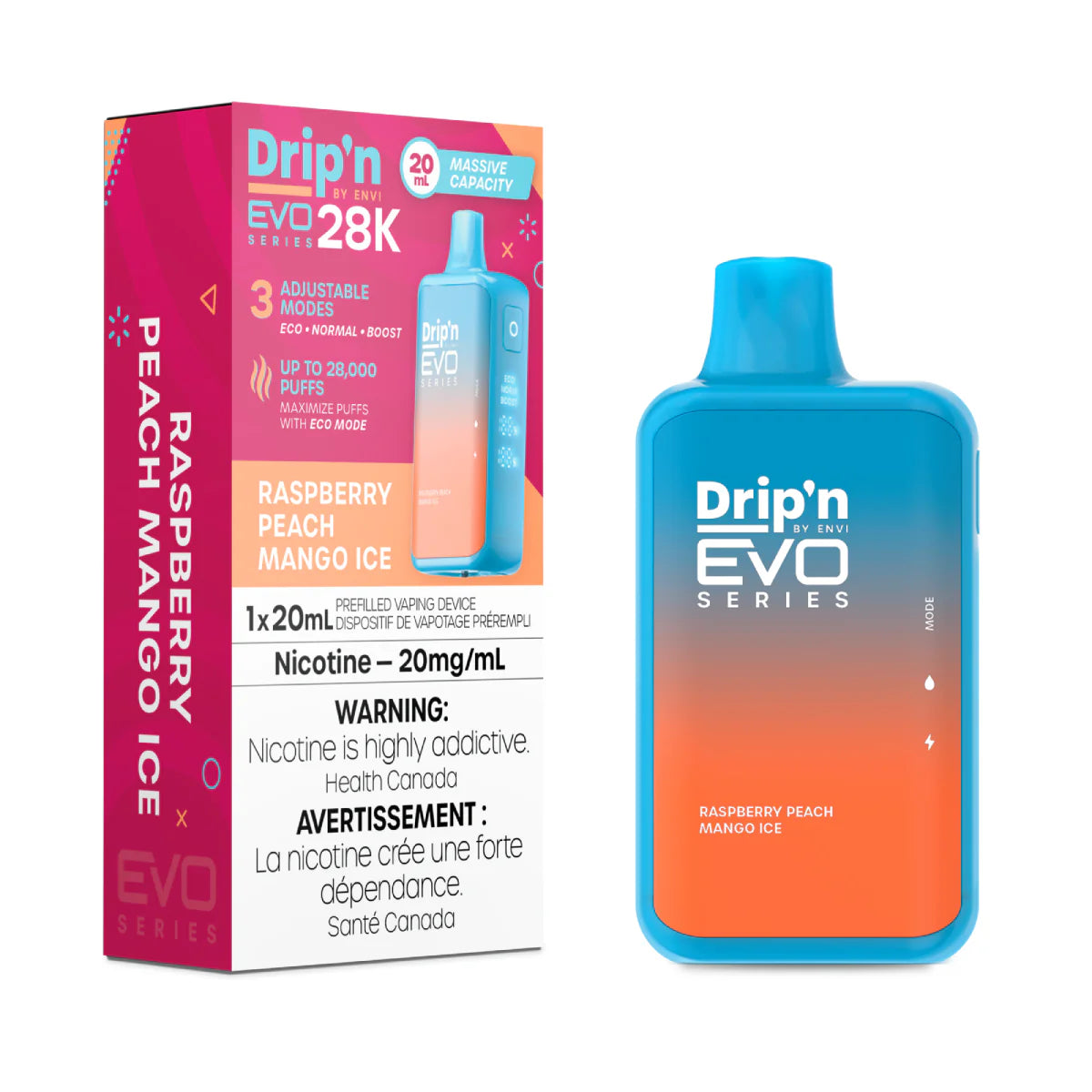Drip'n Evo 28K - Raspberry Peach Mango Ice (PROV)