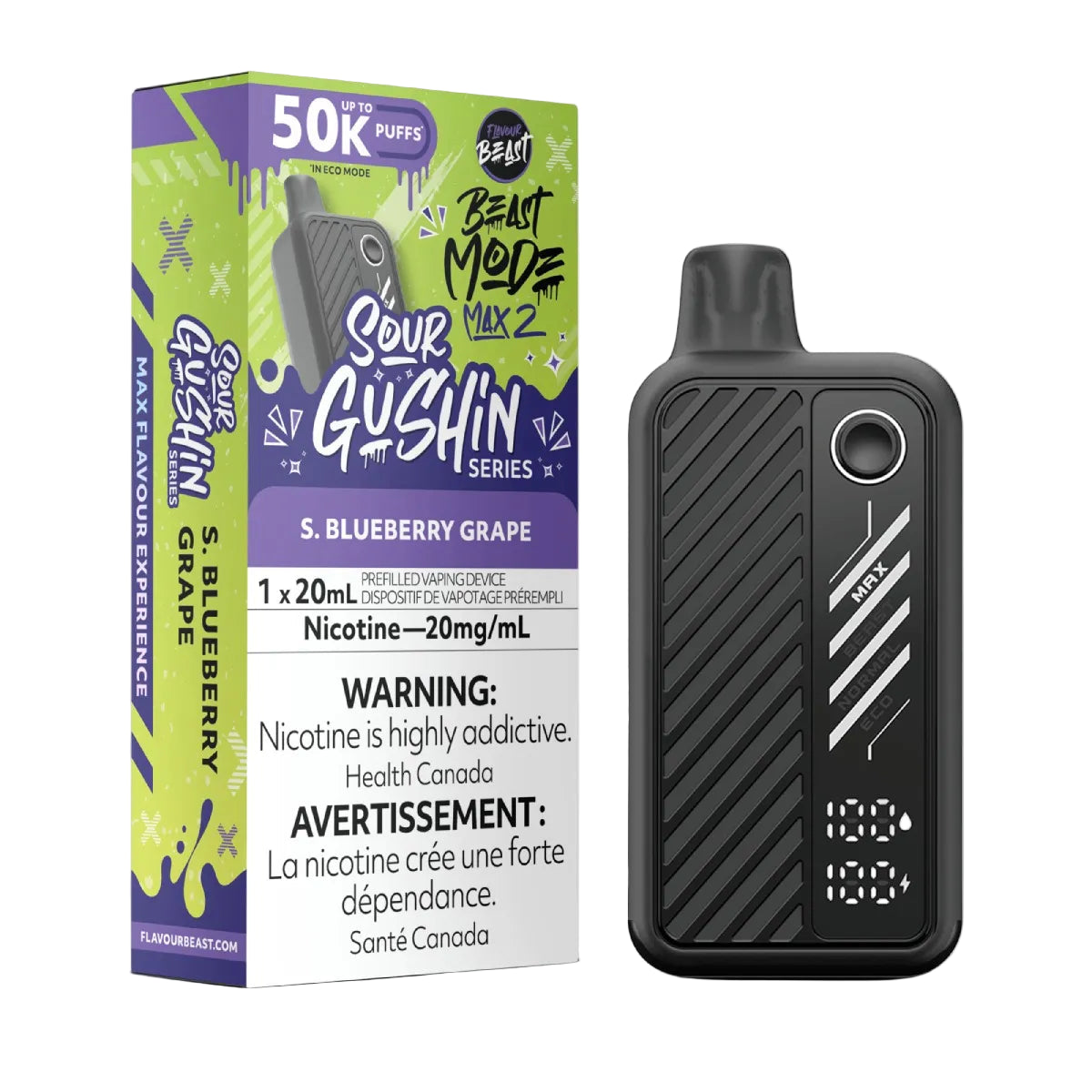 Flavour Beast Beast Mode Max 2 50k - Sour Gushin S. Blueberry Grape (PROV)