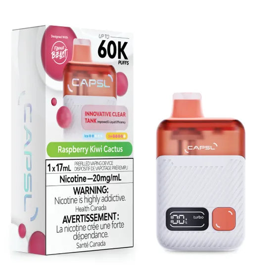 CAPSL vape device and packaging on a white background