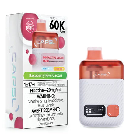 CAPSL vape device and packaging on a white background