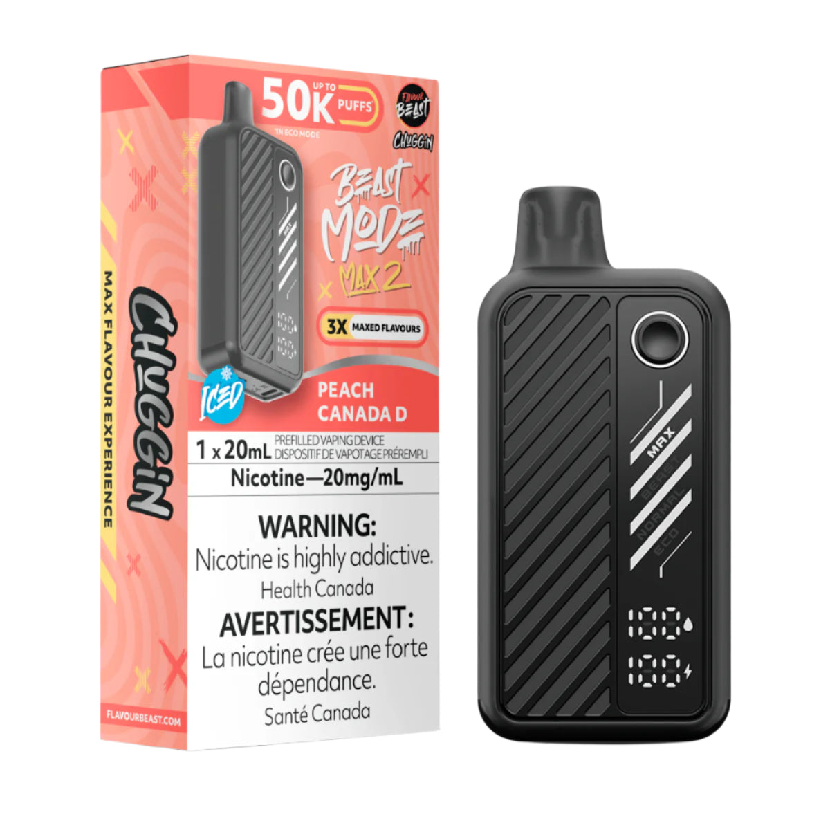 Flavour Beast Beast Mode Max 2 50k - Chuggin' Peach Canada D Iced (PROV)