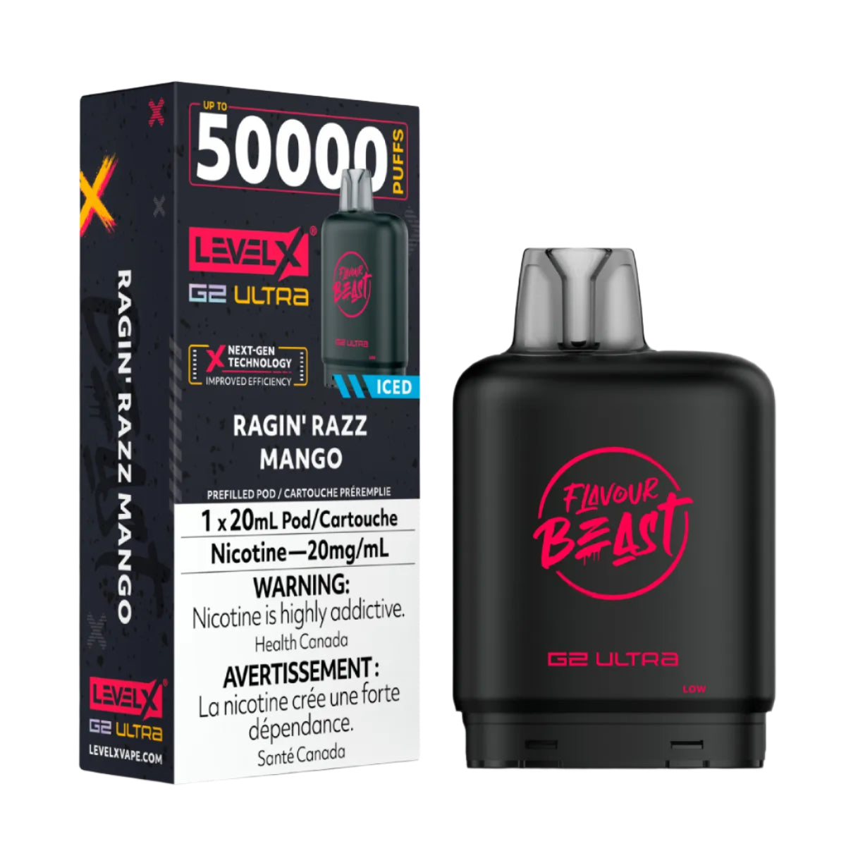 Flavour Beast Level X G2 Ultra 50k - Ragin' Razz Mango Iced